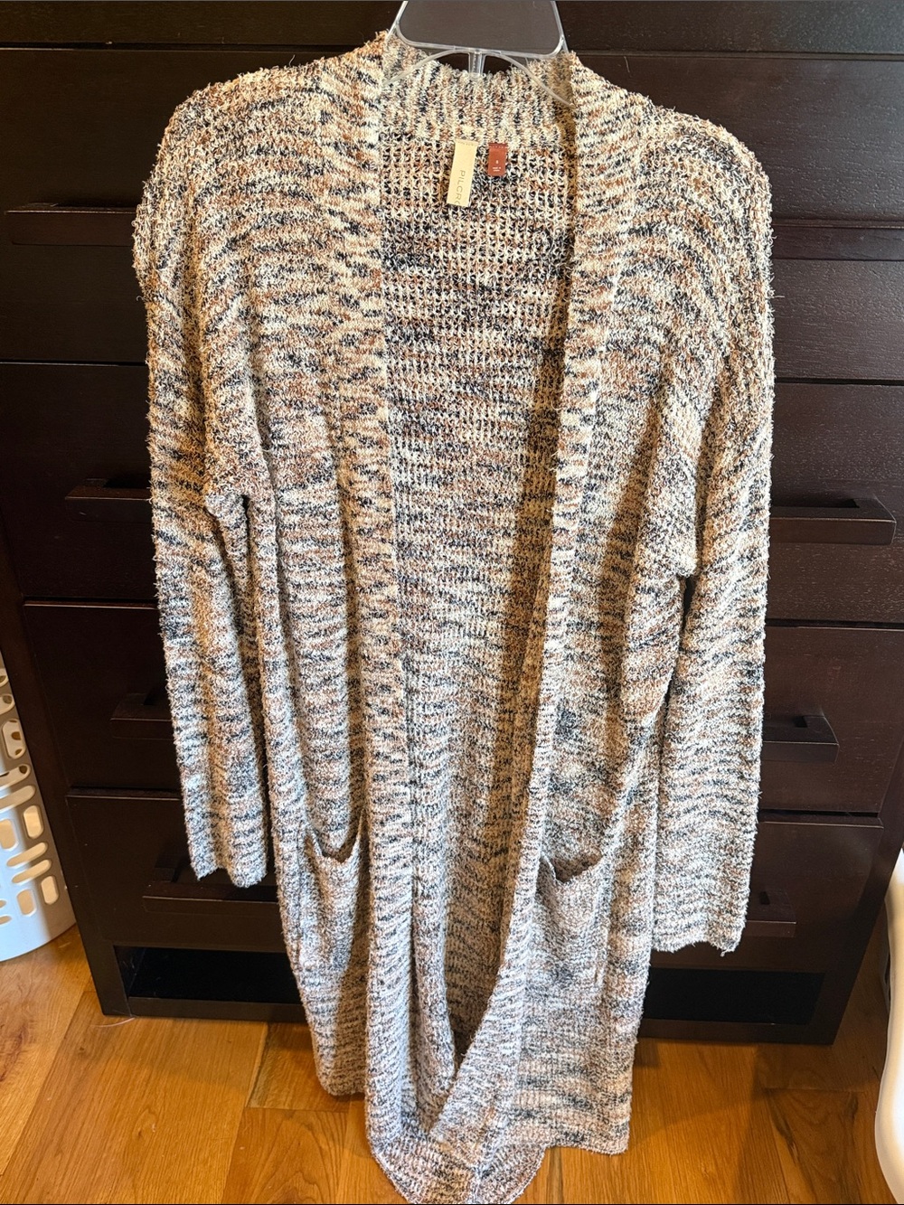 pilcro Open-Front Marled Knit Cardigan - Gray Mix small